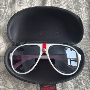 Carrera White Aviator Sunglasses with Red Detail